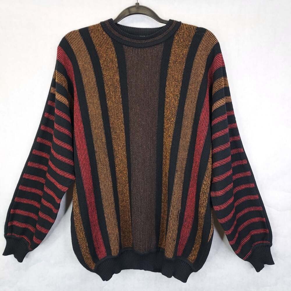 Vtg St Croix Knits Sweater Men's M Striped Wool 3-D Knit Classic Grandpa Hip Hop
